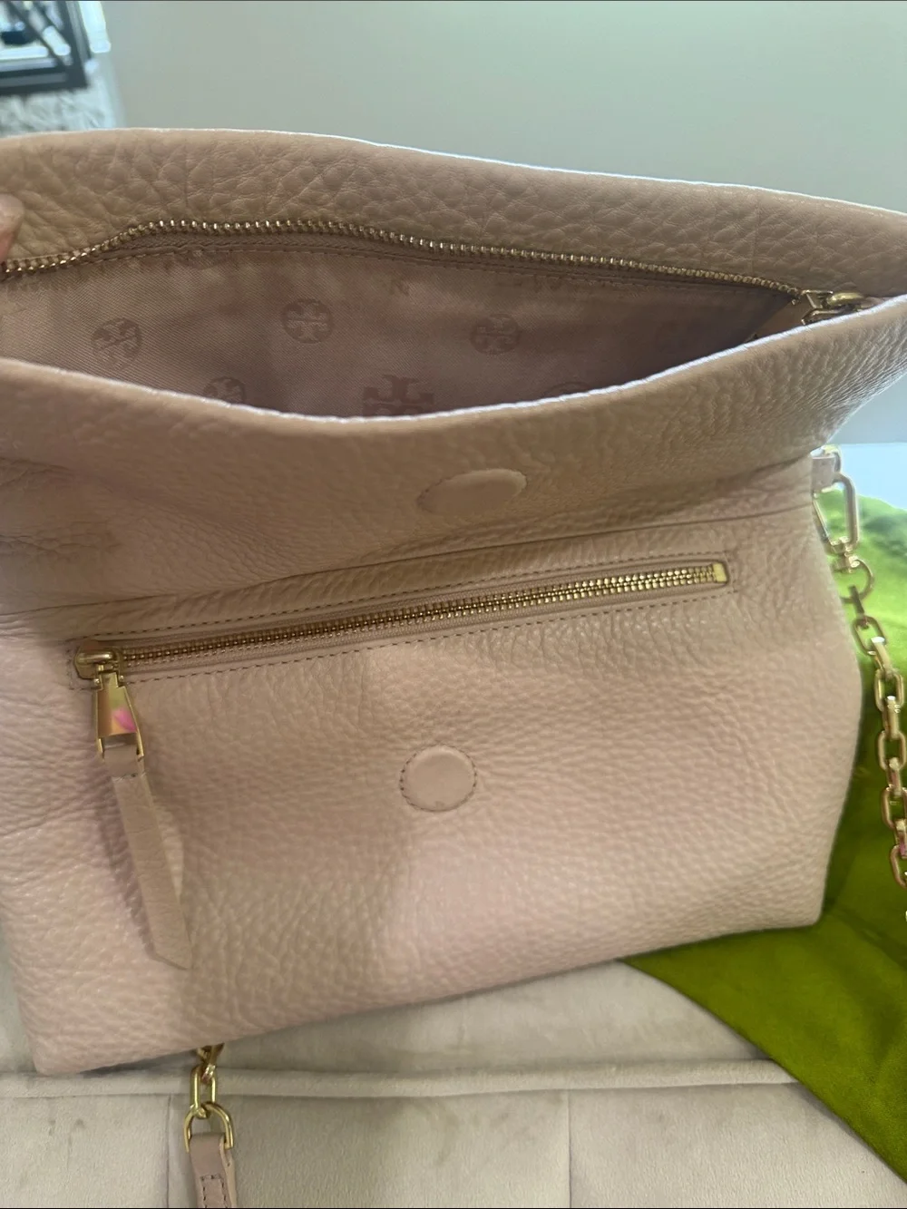 Tory Burch Blush Pebbled Leather Fold-Over Crossbody